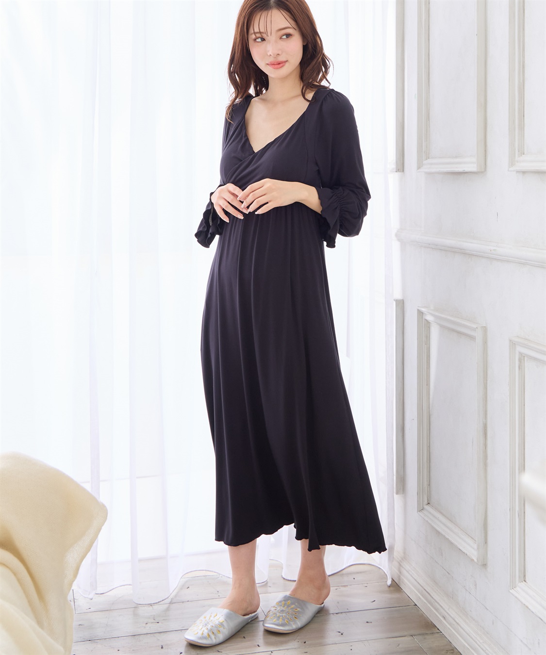 Rosemadame レーヨンベア天竺リボン柄・無地　授乳ブラ付きネグリジェ/ルームワンピース_sub_4