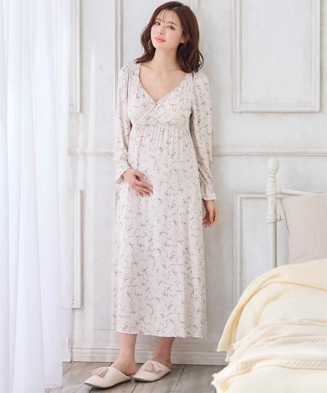 Rosemadame レーヨンベア天竺リボン柄・無地　授乳ブラ付きネグリジェ/ルームワンピース_sub_7