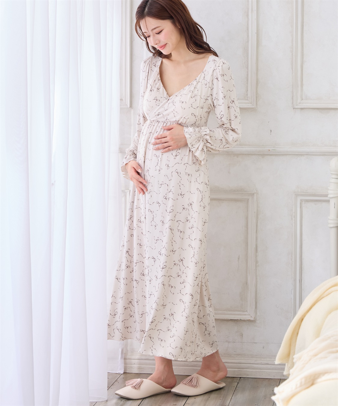 Rosemadame レーヨンベア天竺リボン柄・無地　授乳ブラ付きネグリジェ/ルームワンピース_sub_10