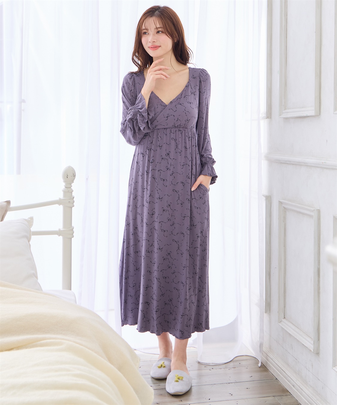 Rosemadame レーヨンベア天竺リボン柄・無地　授乳ブラ付きネグリジェ/ルームワンピース_sub_11