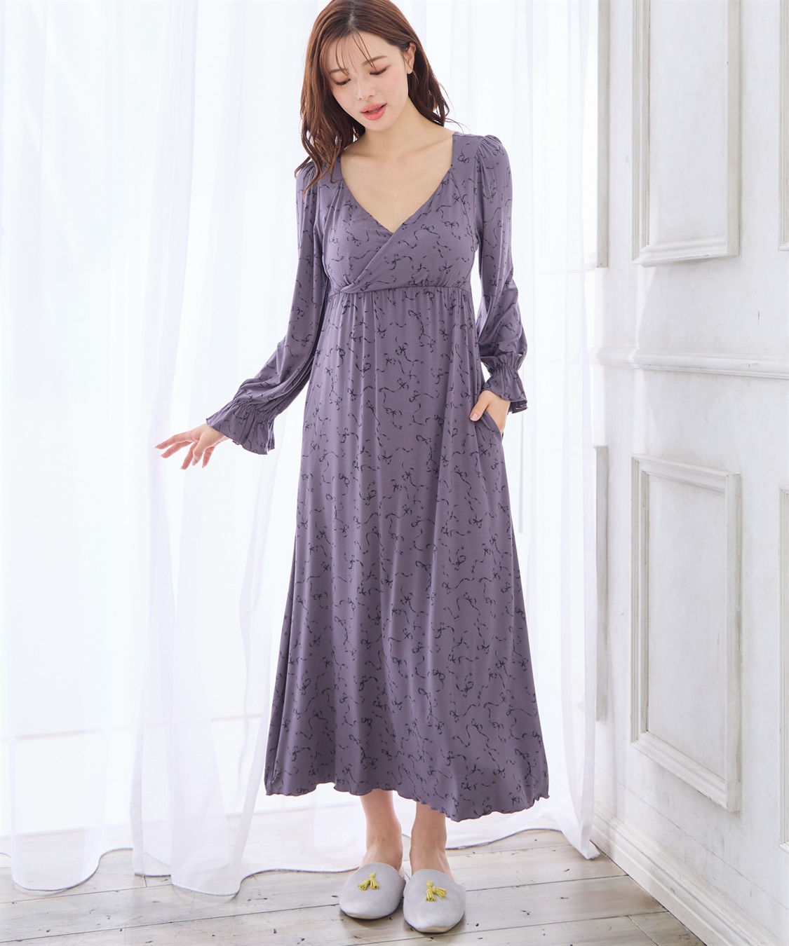 Rosemadame レーヨンベア天竺リボン柄・無地　授乳ブラ付きネグリジェ/ルームワンピース_sub_12