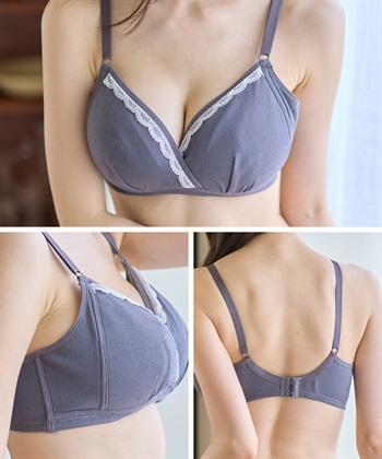 Rosemadame リブ配色レース 授乳 ブラジャー & マタニティ ショーツ セット ノンワイヤー クロスオープン 産前 産後 対応_subthumb_14