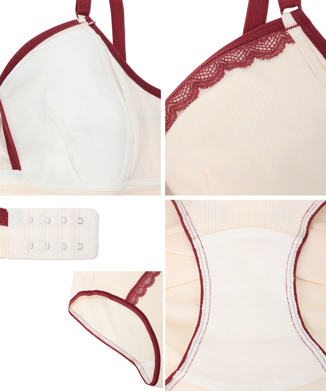 Rosemadame リブ配色レース 授乳 ブラジャー & マタニティ ショーツ セット ノンワイヤー クロスオープン 産前 産後 対応_sub_17