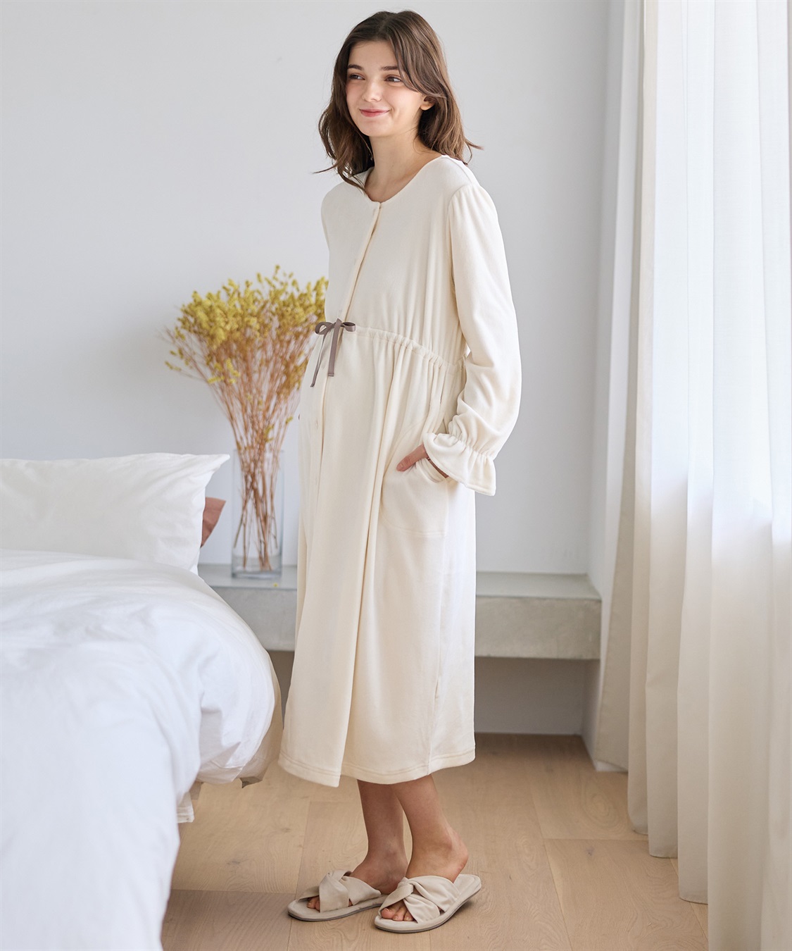 Rosemadame 【親子でお揃い】ベロア ネグリジェ ワンピース マタニティパジャマ 授乳対応 前開き ルームウェア 入院準備 産前・産後対応_sub_11