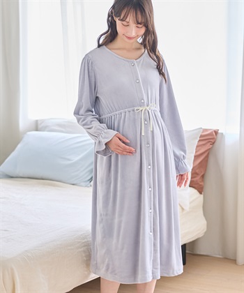 Rosemadame 【親子でお揃い】ベロア ネグリジェ ワンピース マタニティパジャマ 授乳対応 前開き ルームウェア 入院準備 産前・産後対応_subthumb_21