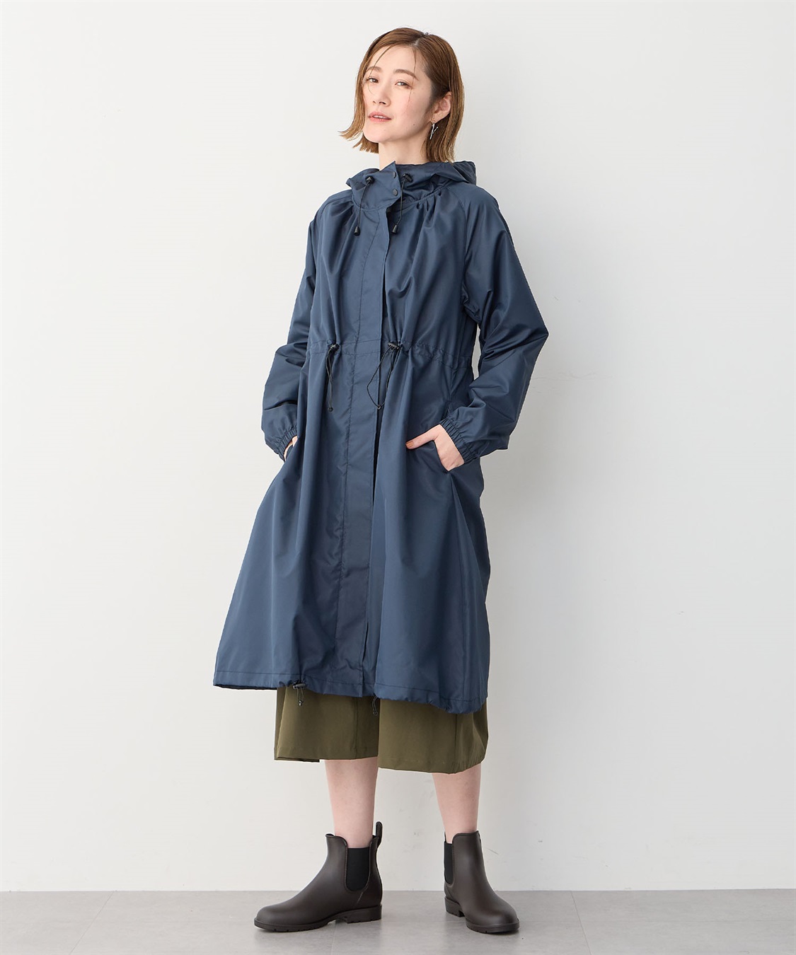 未使用 7.9万 PGG ネイビーロングコート レディース 1 M レインウェア Wpc.】ロングモッズコート【【はっ水・防水 レインウェア】 JOIN PARK