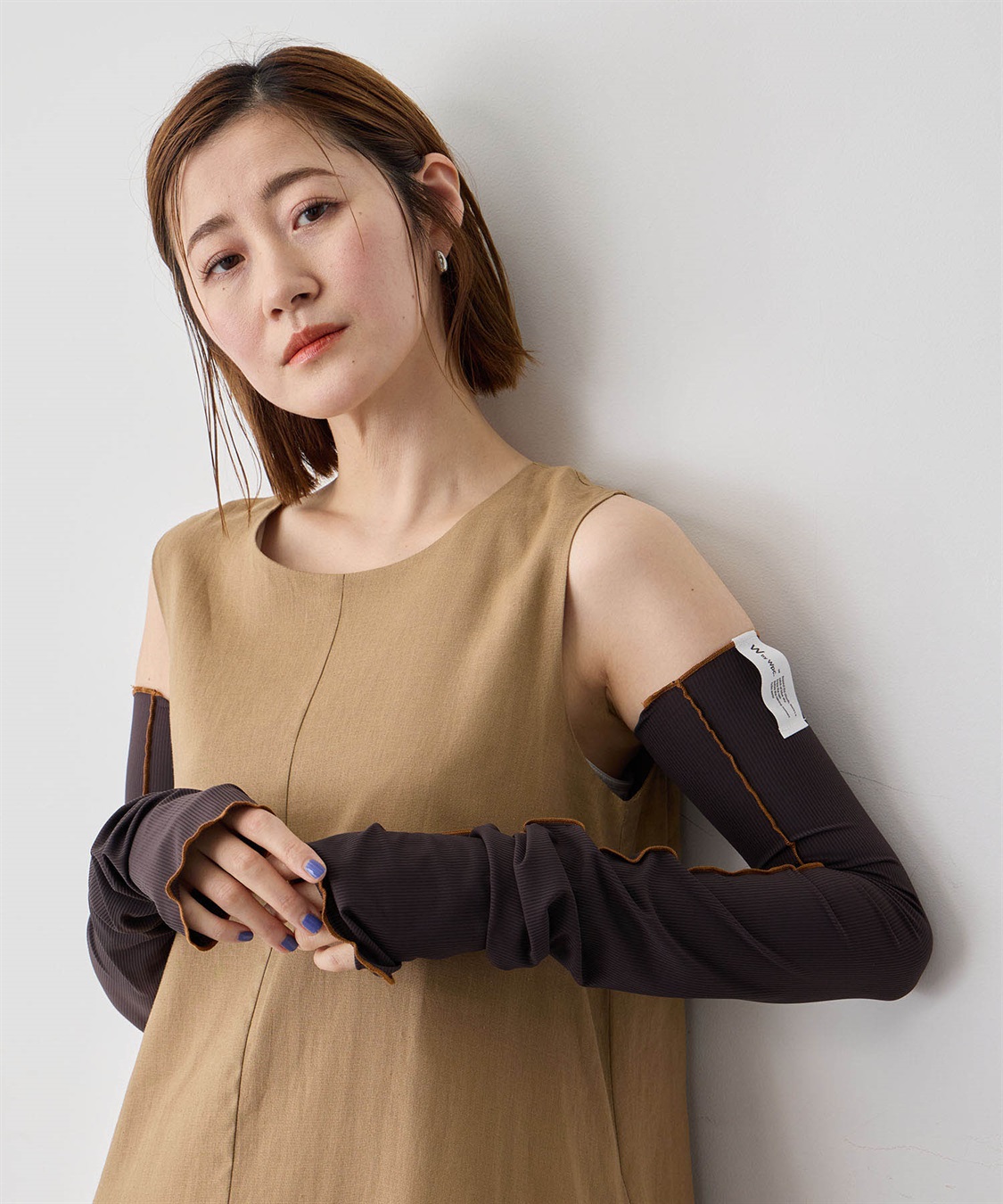 【接触冷感】・【UVカット】バウンスカフスプルオーバー 接触冷感/体型カバー】袖タック6分袖ニット/洗濯機OK/UVケア