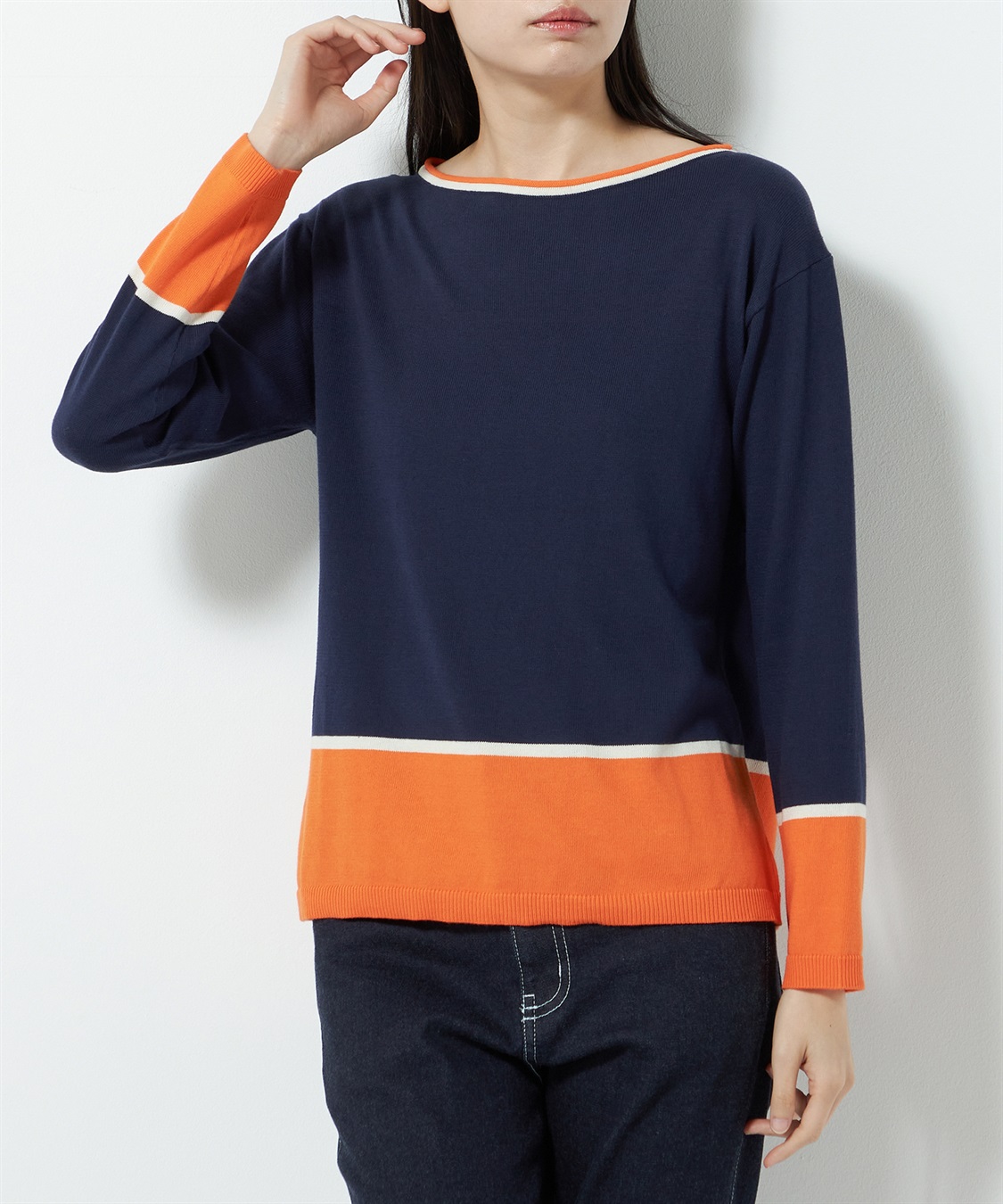 WEB限定】イタリーコットン配色ニットプルオーバー 49AV.junko WEB限定】イタリーコットン配色ニットプルオーバー 49AV.junko
