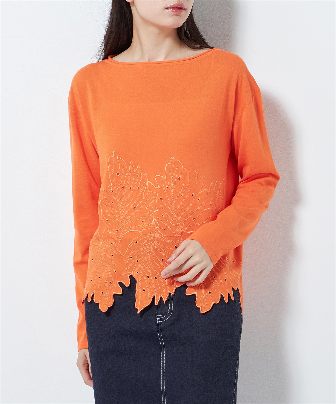 TIME SALE】リーフ柄刺繍長袖ニットプルオーバー 49AV JUNKO SHIMADA