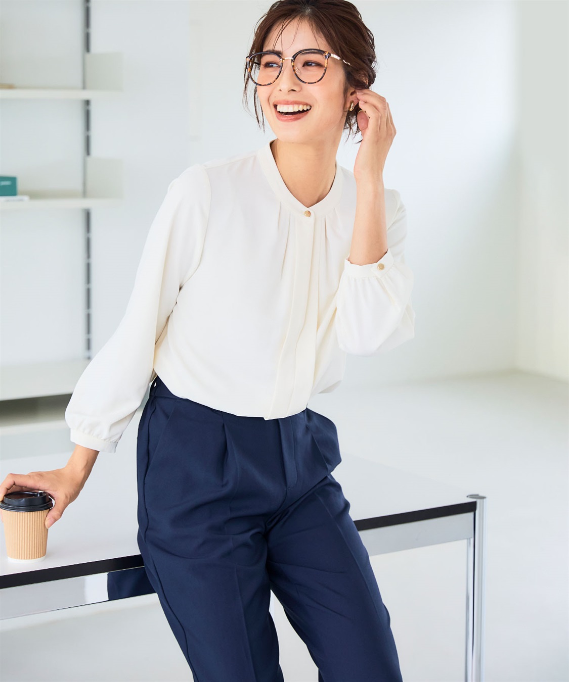 CROSS FUNCTION 《シワになりにくい・洗える》正解 シルキーサテン2wayタックブラウス【CF/クロスファンクション】_sub_5