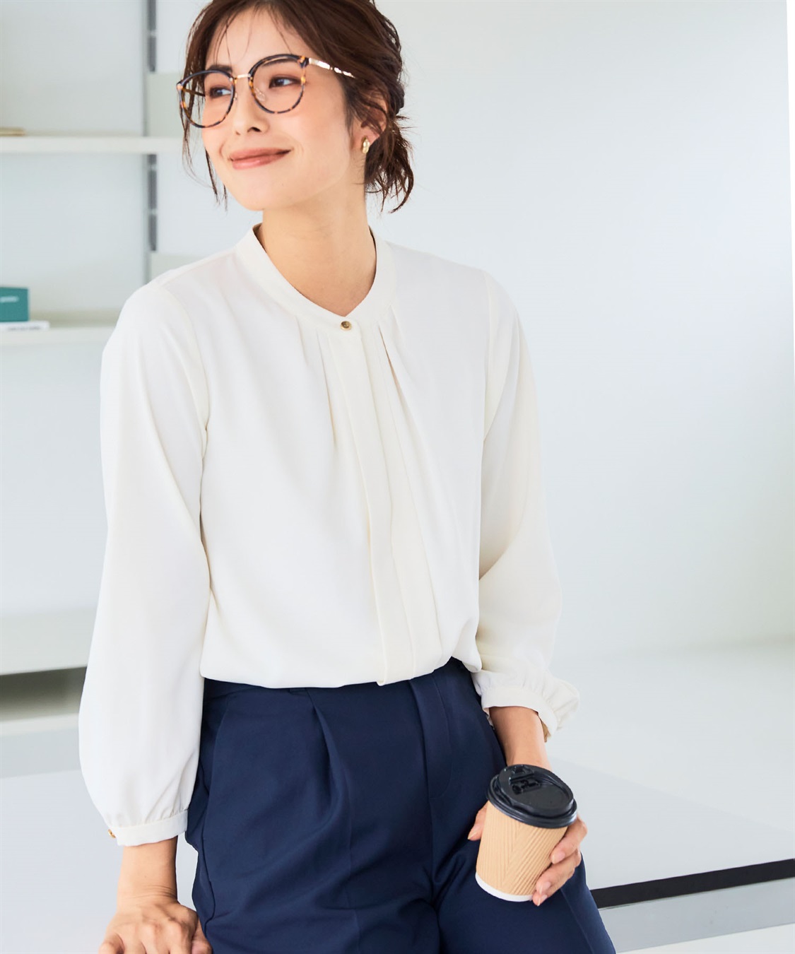 CROSS FUNCTION 《シワになりにくい・洗える》正解 シルキーサテン2wayタックブラウス【CF/クロスファンクション】_sub_6