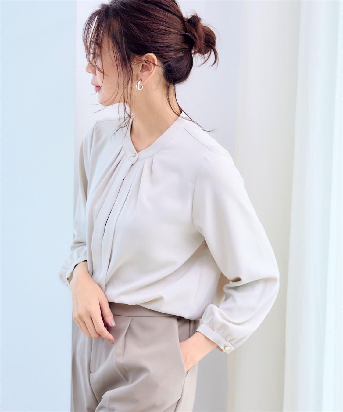 CROSS FUNCTION 《シワになりにくい・洗える》正解 シルキーサテン2wayタックブラウス【CF/クロスファンクション】_sub_17