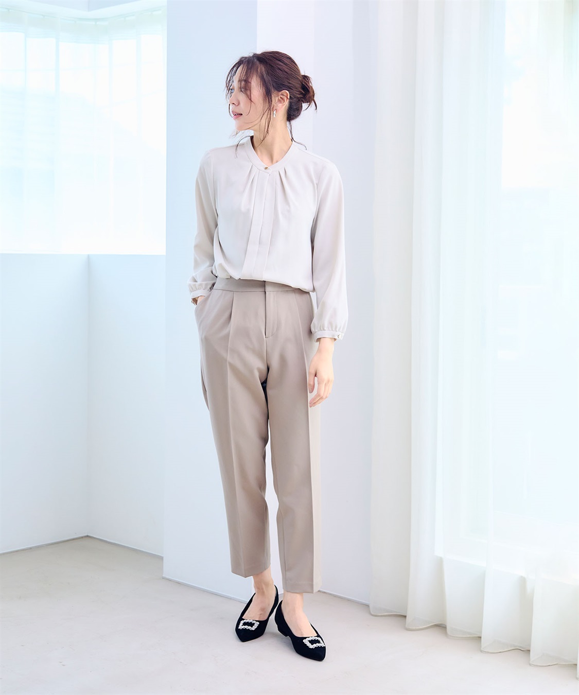 CROSS FUNCTION 《シワになりにくい・洗える》正解 シルキーサテン2wayタックブラウス【CF/クロスファンクション】_sub_19