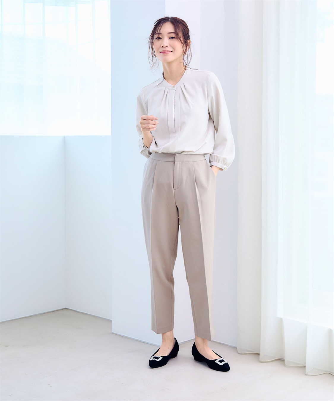 CROSS FUNCTION 《シワになりにくい・洗える》正解 シルキーサテン2wayタックブラウス【CF/クロスファンクション】_sub_20