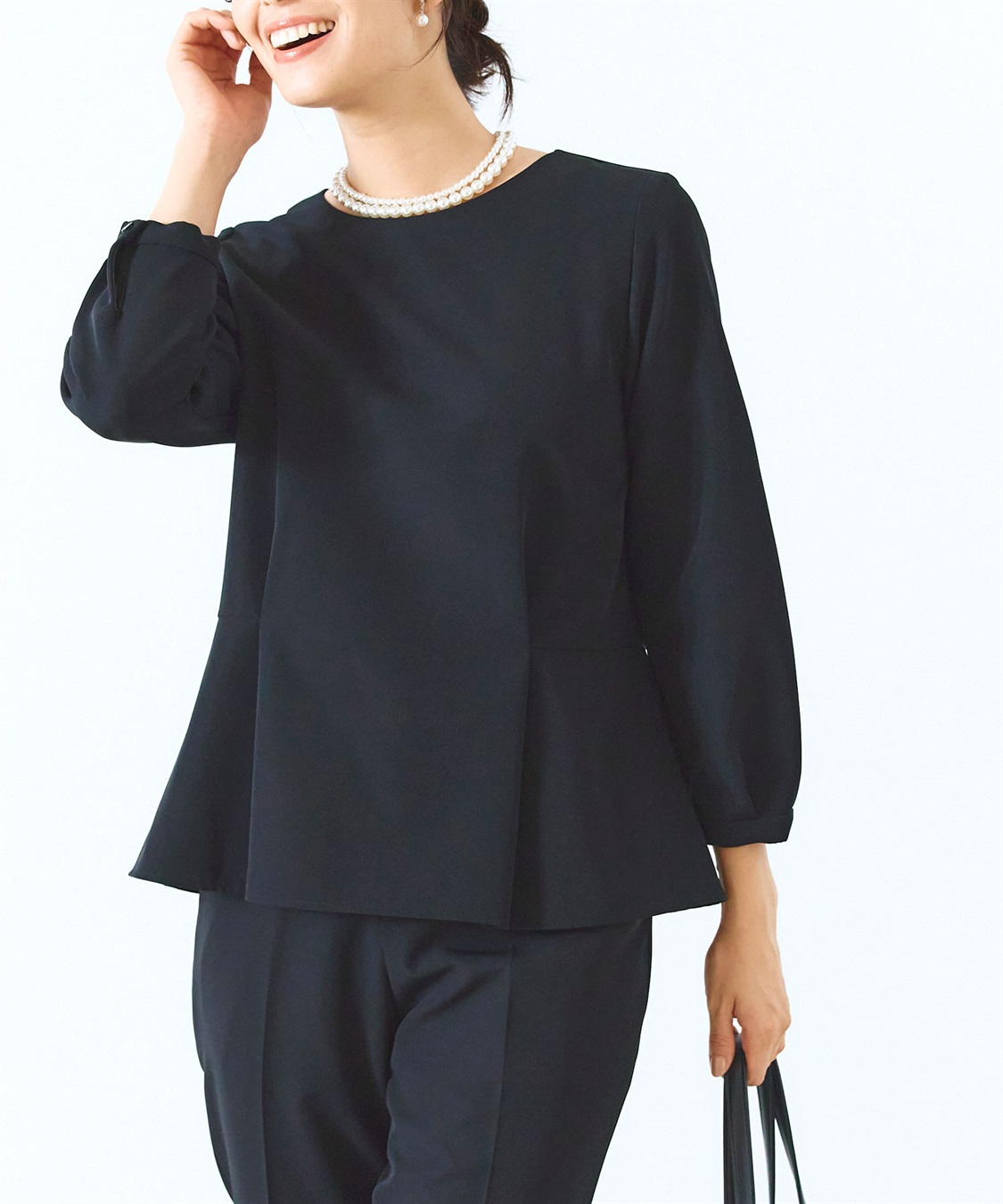 CROSS FUNCTION 《洗える・ストレッチ・シワになりにくい》正解 ペプラムブラウス【CF/クロスファンクション】_sub_2