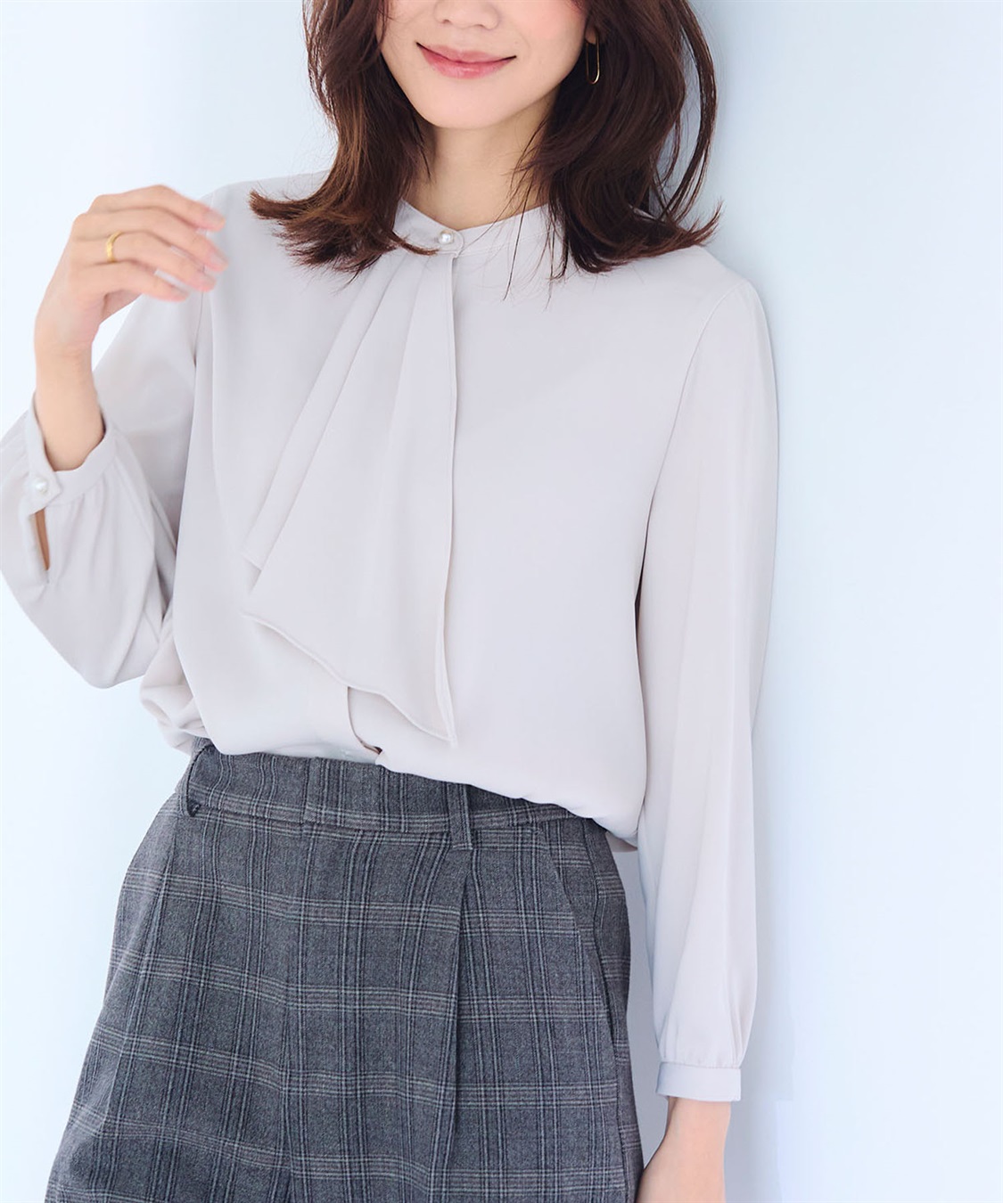 【MB】【Ｌ〜６Ｌ】マドラスチェックラッフルフリルブラウス 洗える》正解 ラッフルフリルブラウス【CF/クロスファンクション