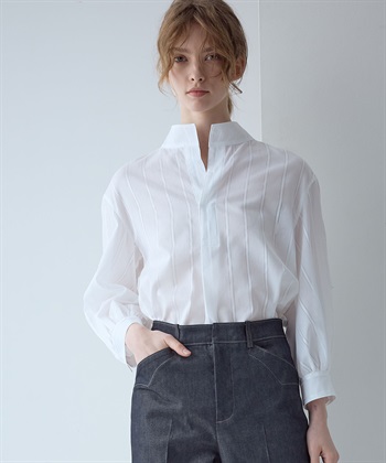 ストライプ柄スキッパーブラウス 49AV JUNKO SHIMADA｜クロス