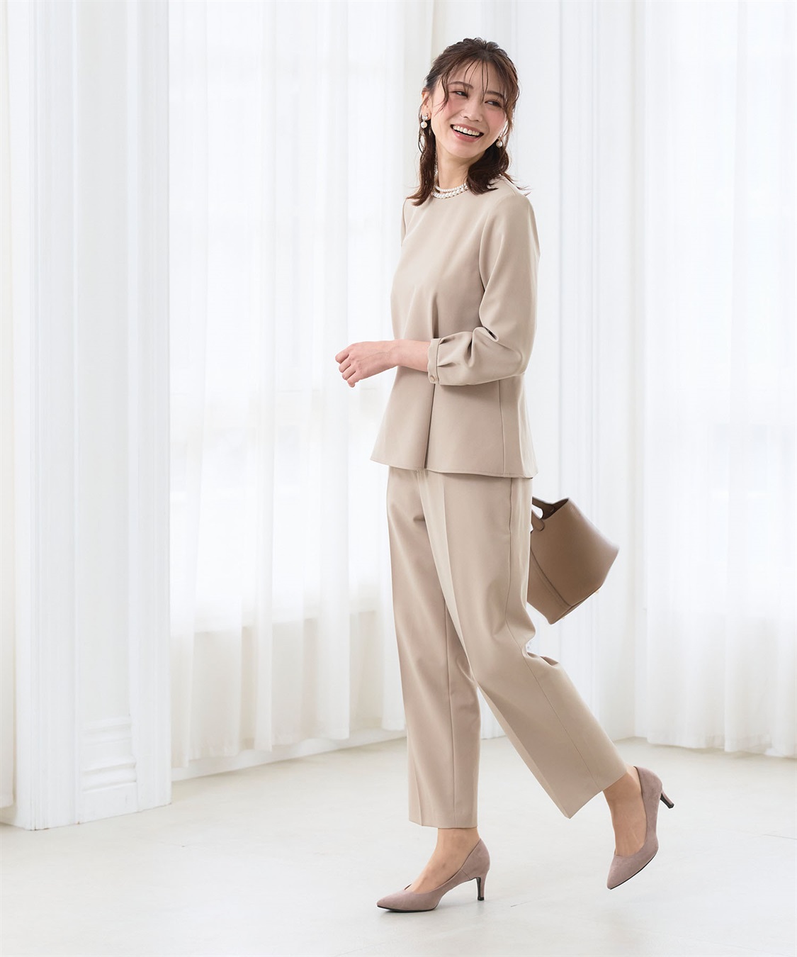 CROSS FUNCTION 【2点セット】《洗える・ストレッチ・シワになりにくい》正解 ペプラムブラウス・ワイドパンツセット【CF/クロスファンクション】_sub_5