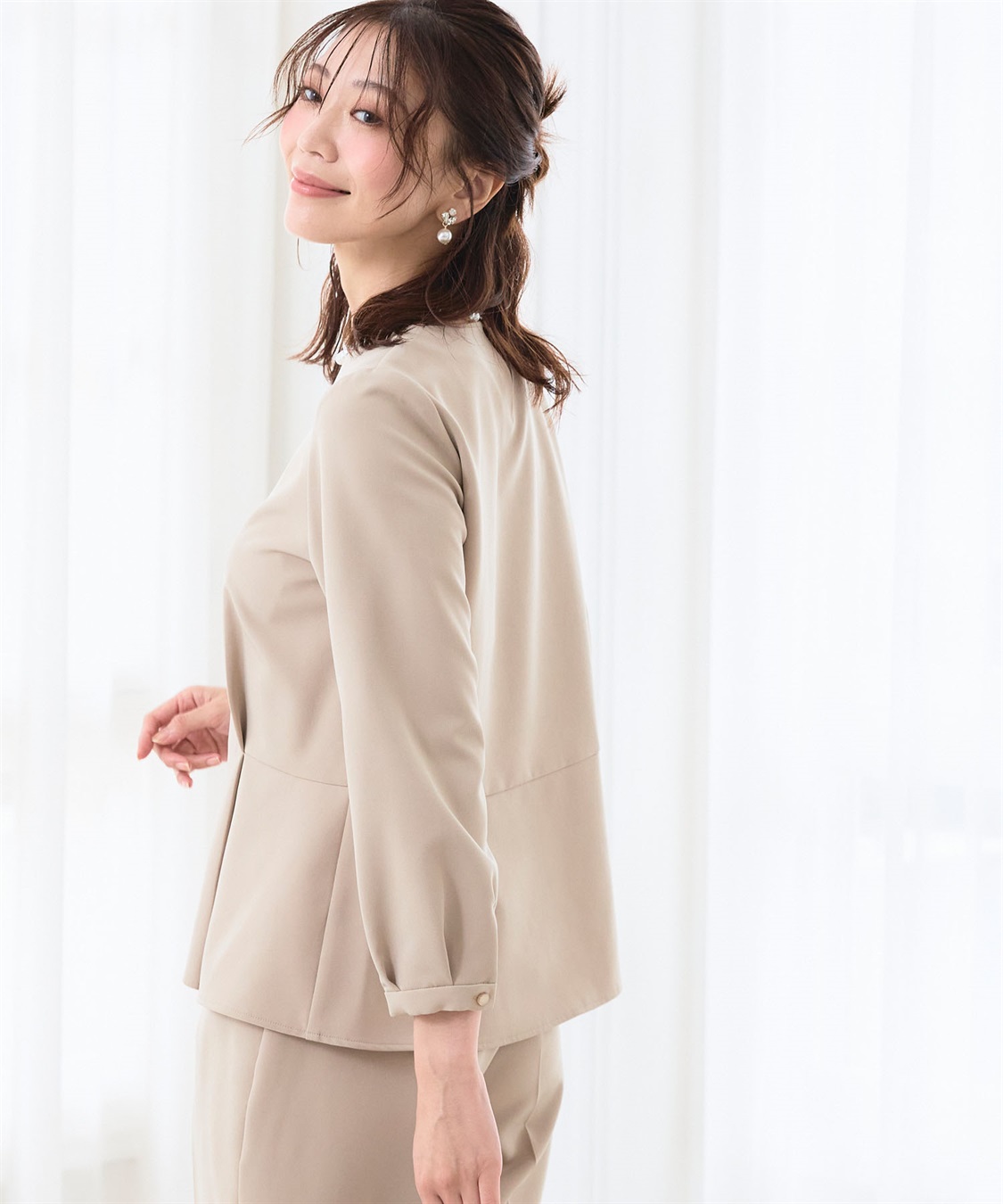 CROSS FUNCTION 【2点セット】《洗える・ストレッチ・シワになりにくい》正解 ペプラムブラウス・ワイドパンツセット【CF/クロスファンクション】_sub_7