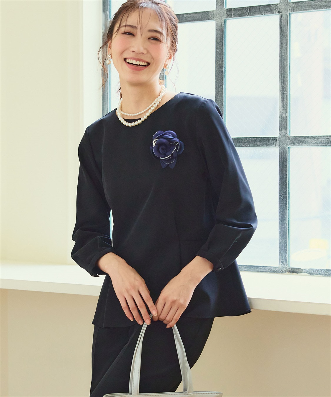 CROSS FUNCTION 【2点セット】《洗える・ストレッチ・シワになりにくい》正解 ペプラムブラウス・ワイドパンツセット【CF/クロスファンクション】_sub_16