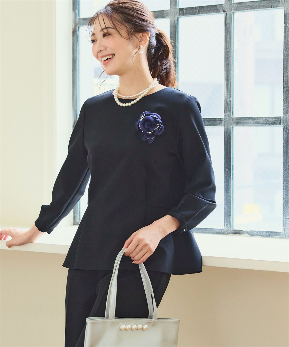 CROSS FUNCTION 【2点セット】《洗える・ストレッチ・シワになりにくい》正解 ペプラムブラウス・ワイドパンツセット【CF/クロスファンクション】_sub_17