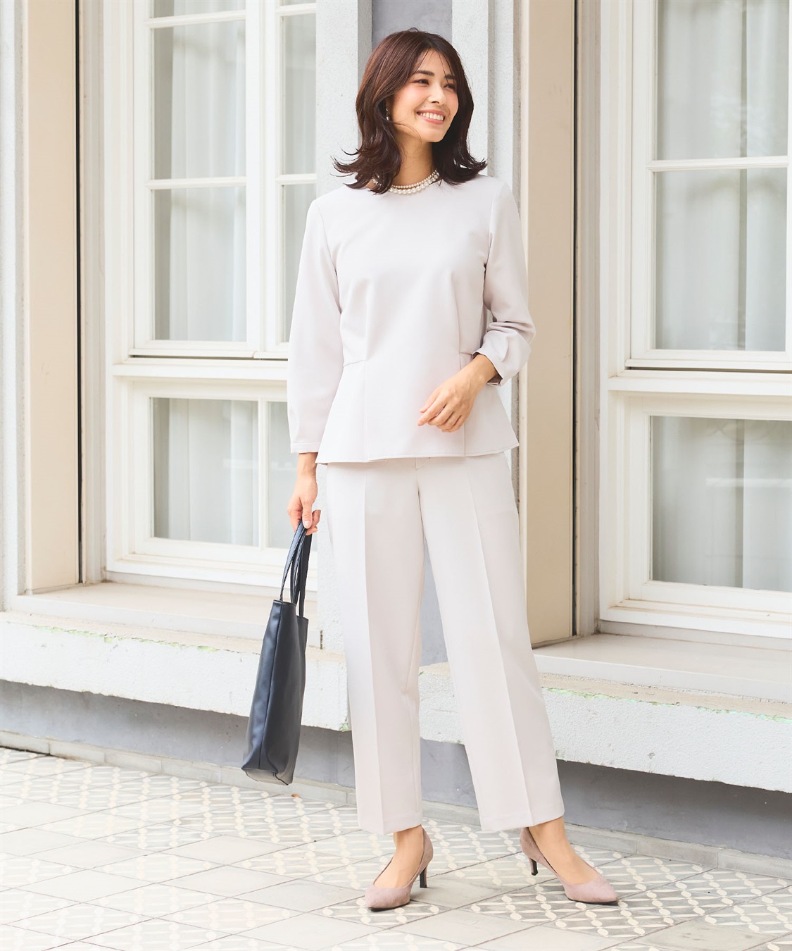 CROSS FUNCTION 【2点セット】《洗える・ストレッチ・シワになりにくい》正解 ペプラムブラウス・ワイドパンツセット【CF/クロスファンクション】_sub_18