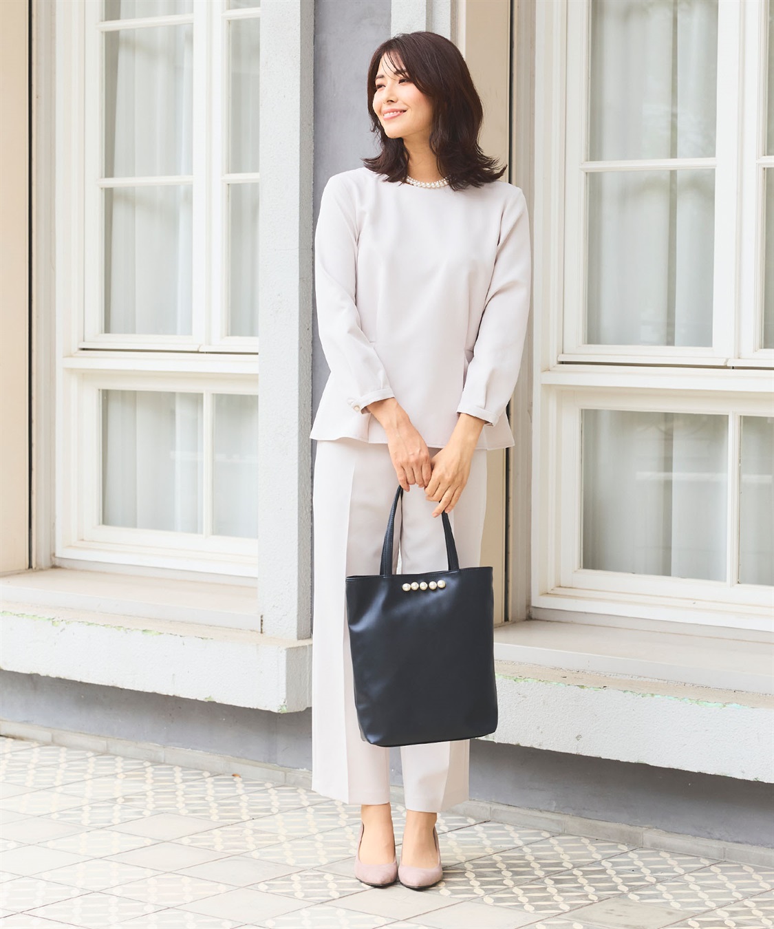 CROSS FUNCTION 【2点セット】《洗える・ストレッチ・シワになりにくい》正解 ペプラムブラウス・ワイドパンツセット【CF/クロスファンクション】_sub_19