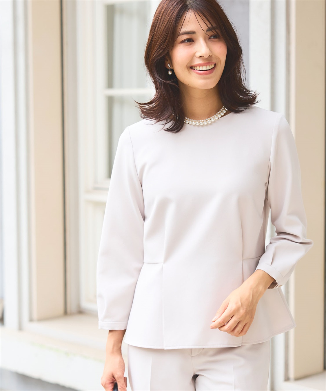 CROSS FUNCTION 【2点セット】《洗える・ストレッチ・シワになりにくい》正解 ペプラムブラウス・ワイドパンツセット【CF/クロスファンクション】_sub_20