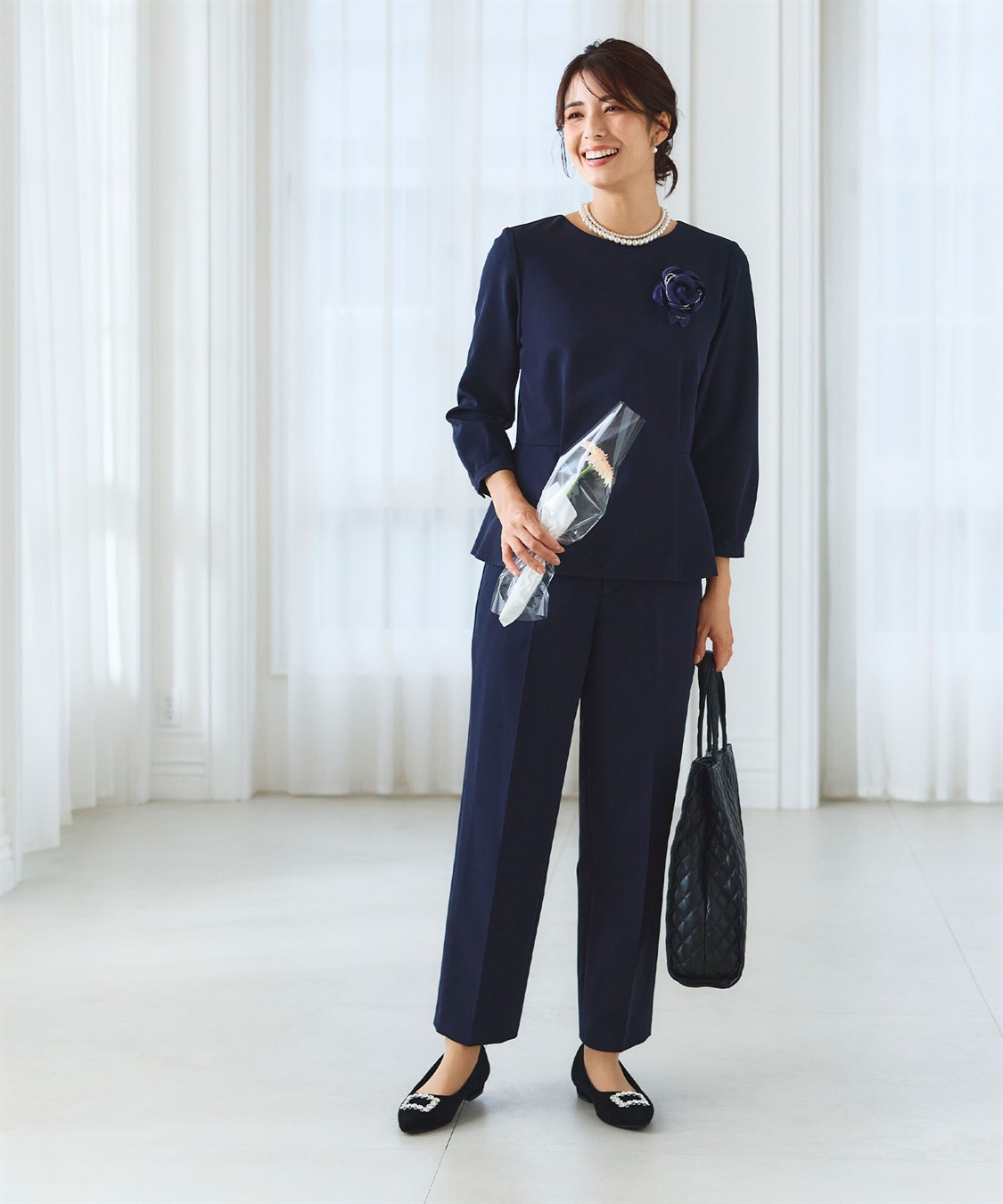 CROSS FUNCTION 【2点セット】《洗える・ストレッチ・シワになりにくい》正解 ペプラムブラウス・ワイドパンツセット【CF/クロスファンクション】_sub_22