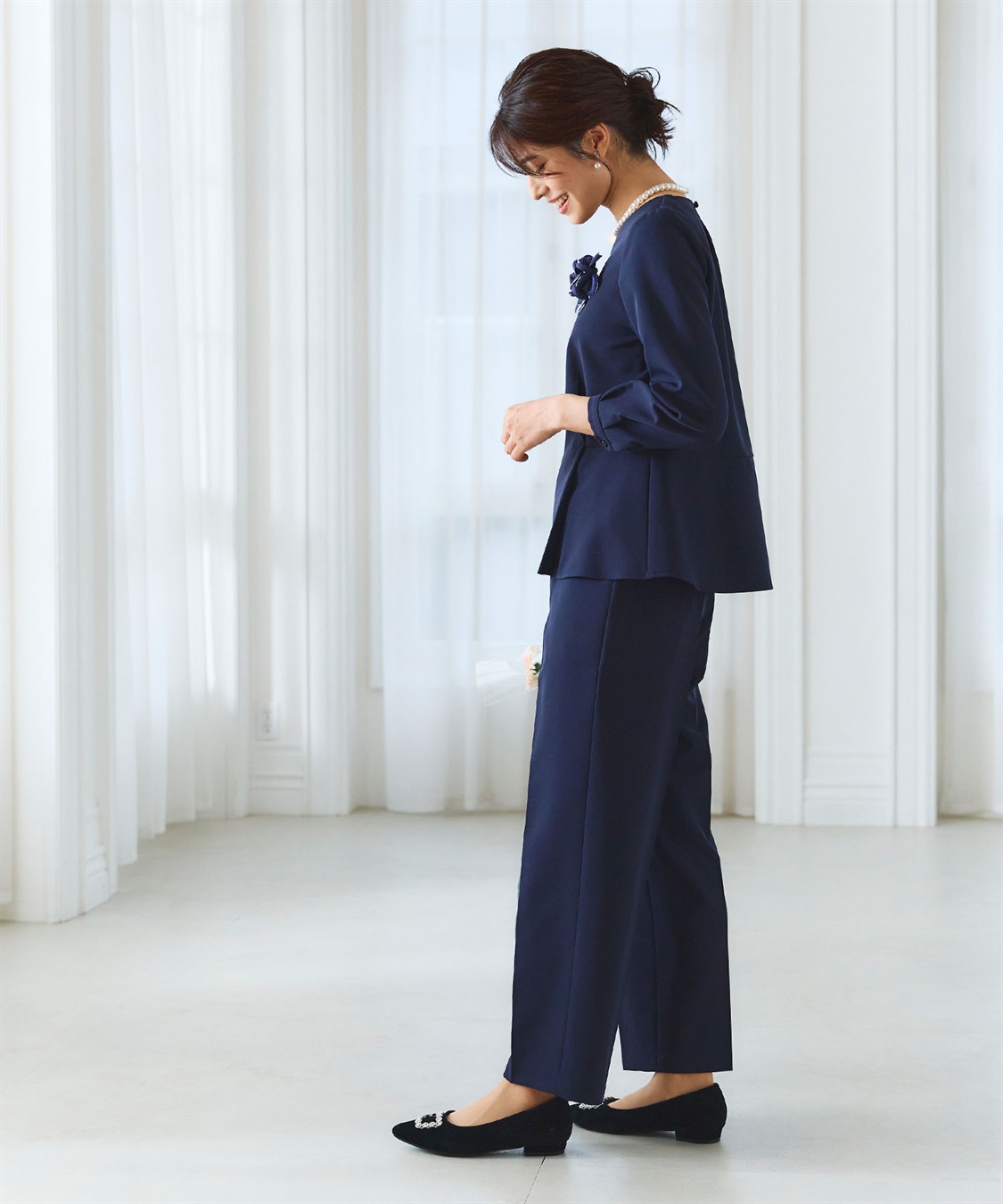 CROSS FUNCTION 【2点セット】《洗える・ストレッチ・シワになりにくい》正解 ペプラムブラウス・ワイドパンツセット【CF/クロスファンクション】_sub_23