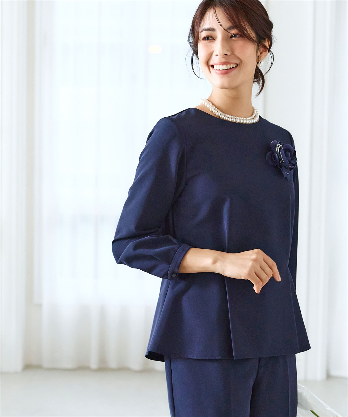 CROSS FUNCTION 【2点セット】《洗える・ストレッチ・シワになりにくい》正解 ペプラムブラウス・ワイドパンツセット【CF/クロスファンクション】_sub_26