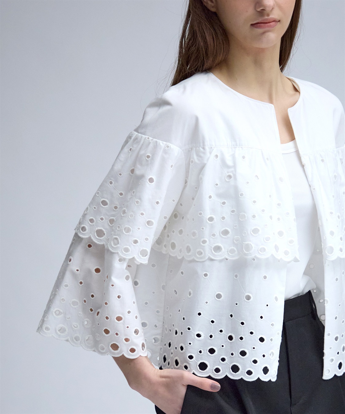 49AV JUNKO SHIMADA カットワークレースノーカラージャケット_sub_3