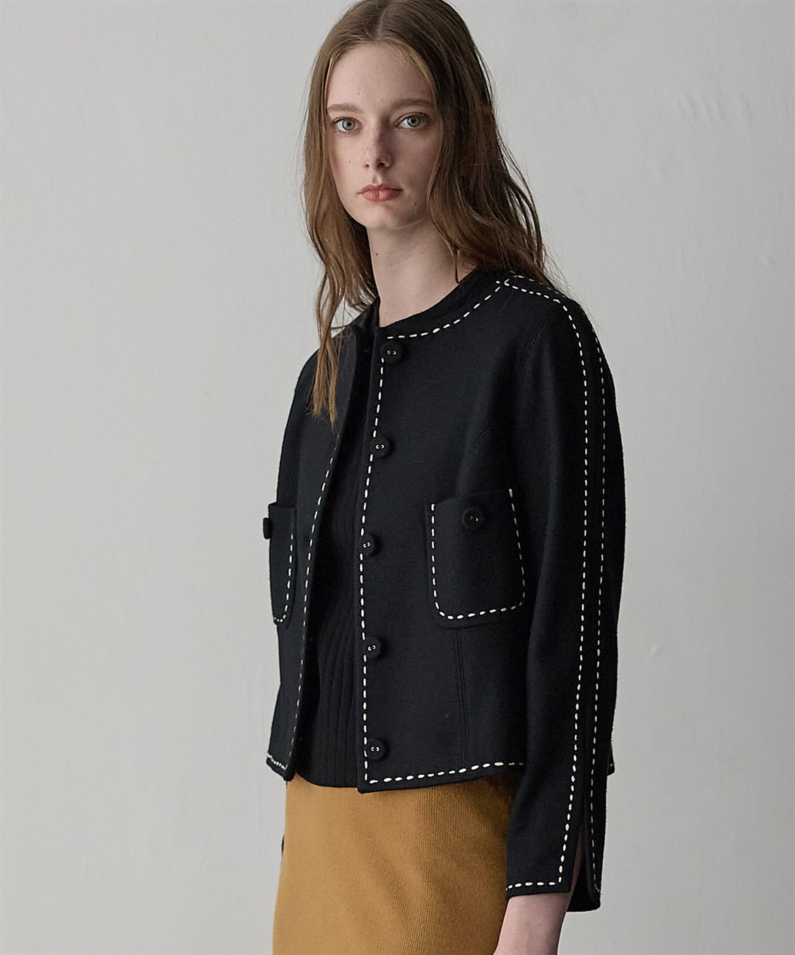 49AV JUNKO SHIMADA ウールジャージー配色ステッチジャケット_sub_1