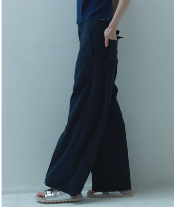 麻×レーヨン混ワイドパンツ 49AV.junko shimada|クロスプラス 麻×レーヨン混ワイドパンツ 49AV.junko shimada|クロスプラス