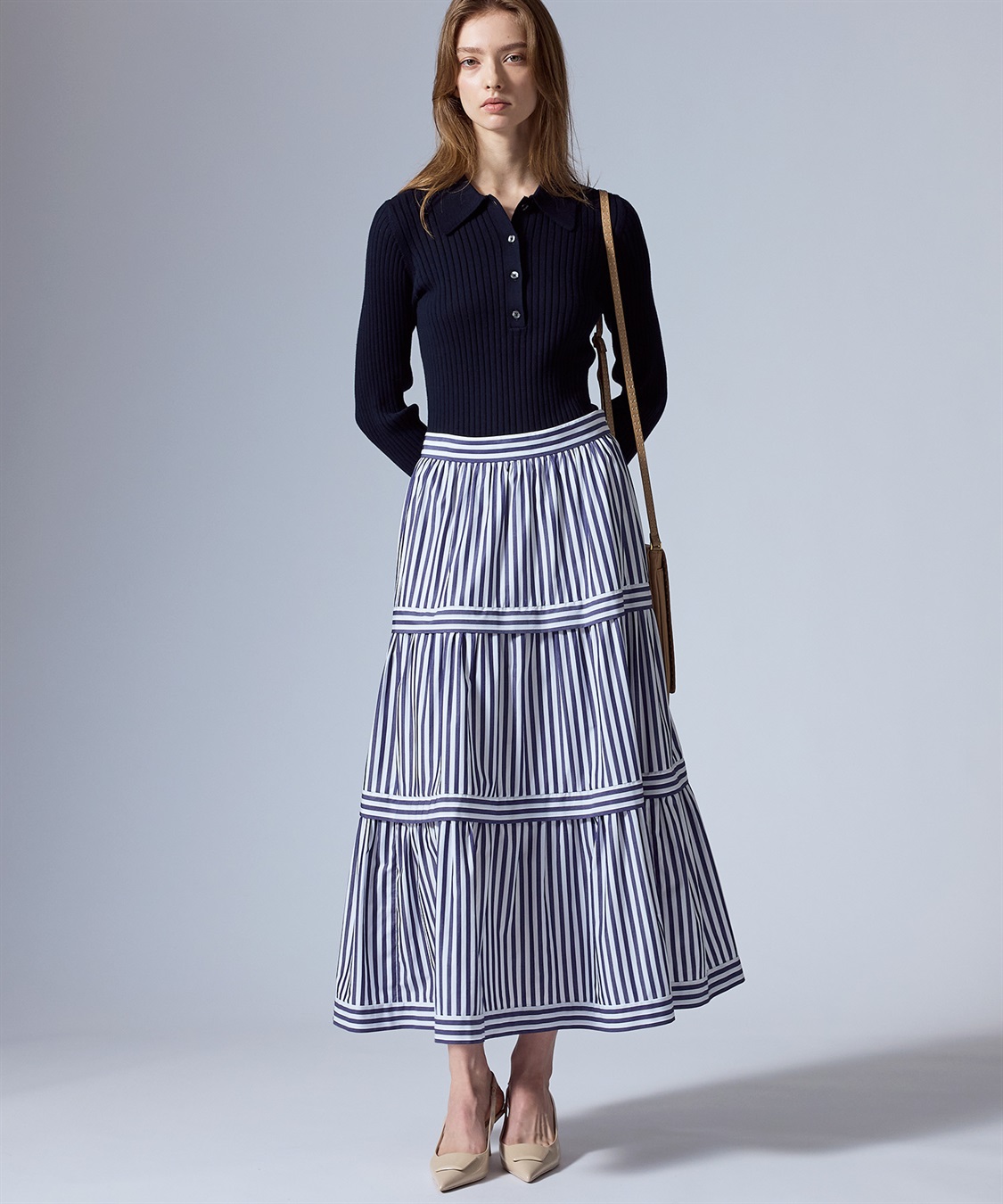 極美品✨総柄 マルチストライプ スカートスーツ ブラック 38〜40 M UN3D｜マルチストライプスカート