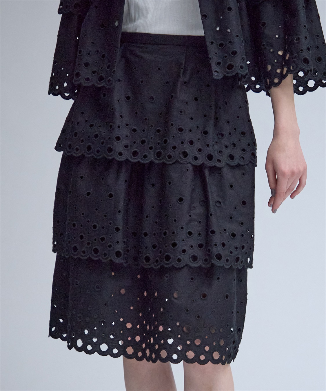 TIME SALE】カットワークレースティアードスカート 49AV JUNKO SHIMADA
