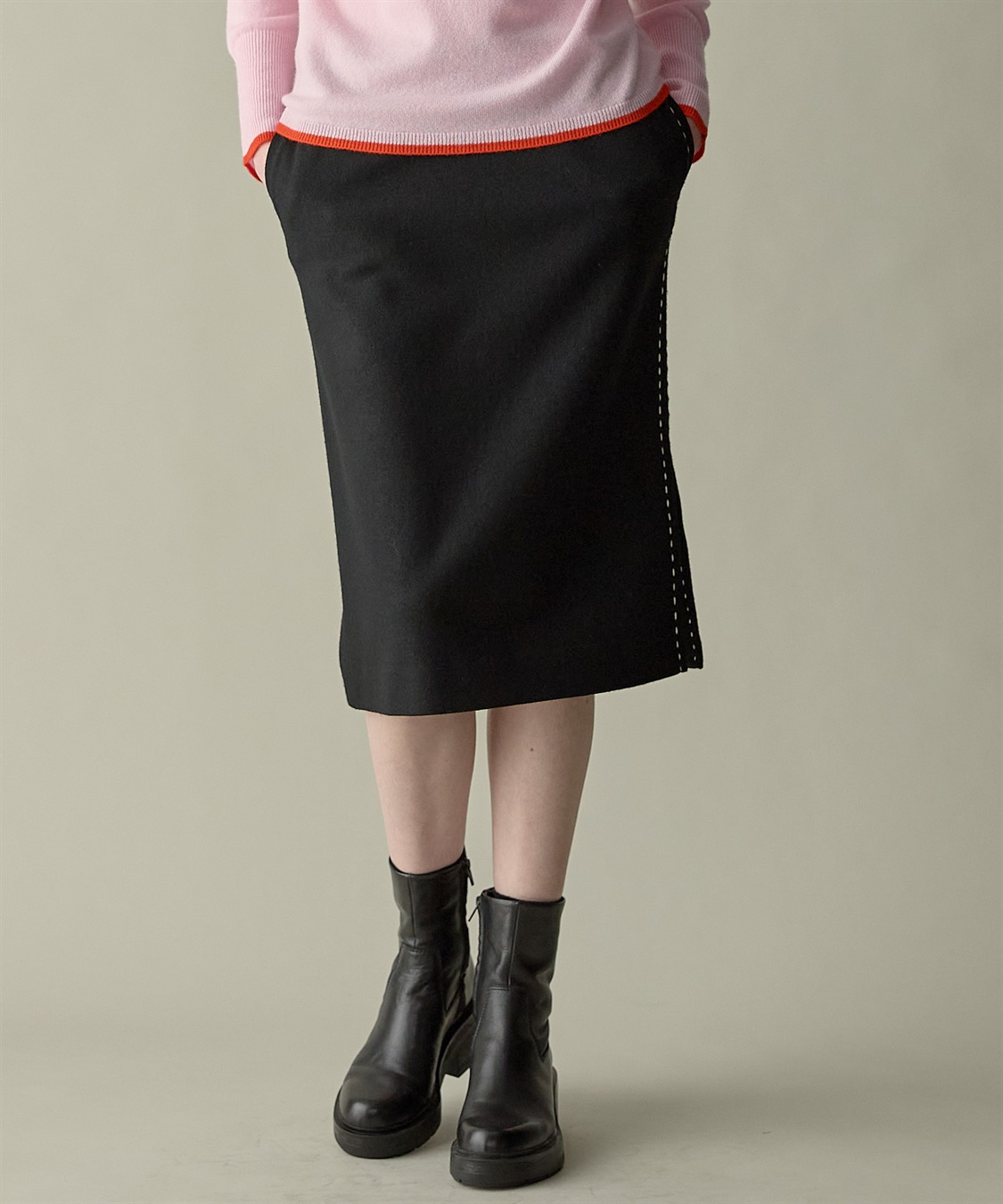 49AV JUNKO SHIMADA ウールジャージー配色ステッチタイトスカート_sub_1
