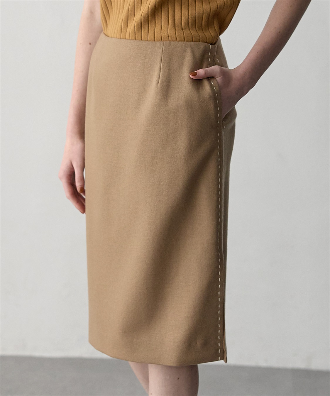 49AV JUNKO SHIMADA ウールジャージー配色ステッチタイトスカート_sub_2