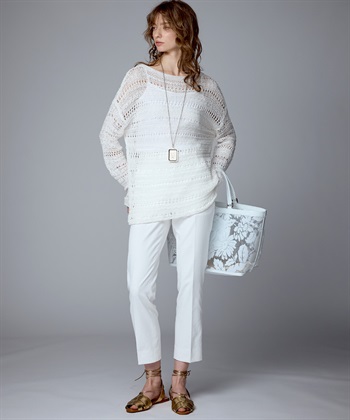 TIME SALE】ボートネック透かし柄ニットプルオーバー 49AV JUNKO