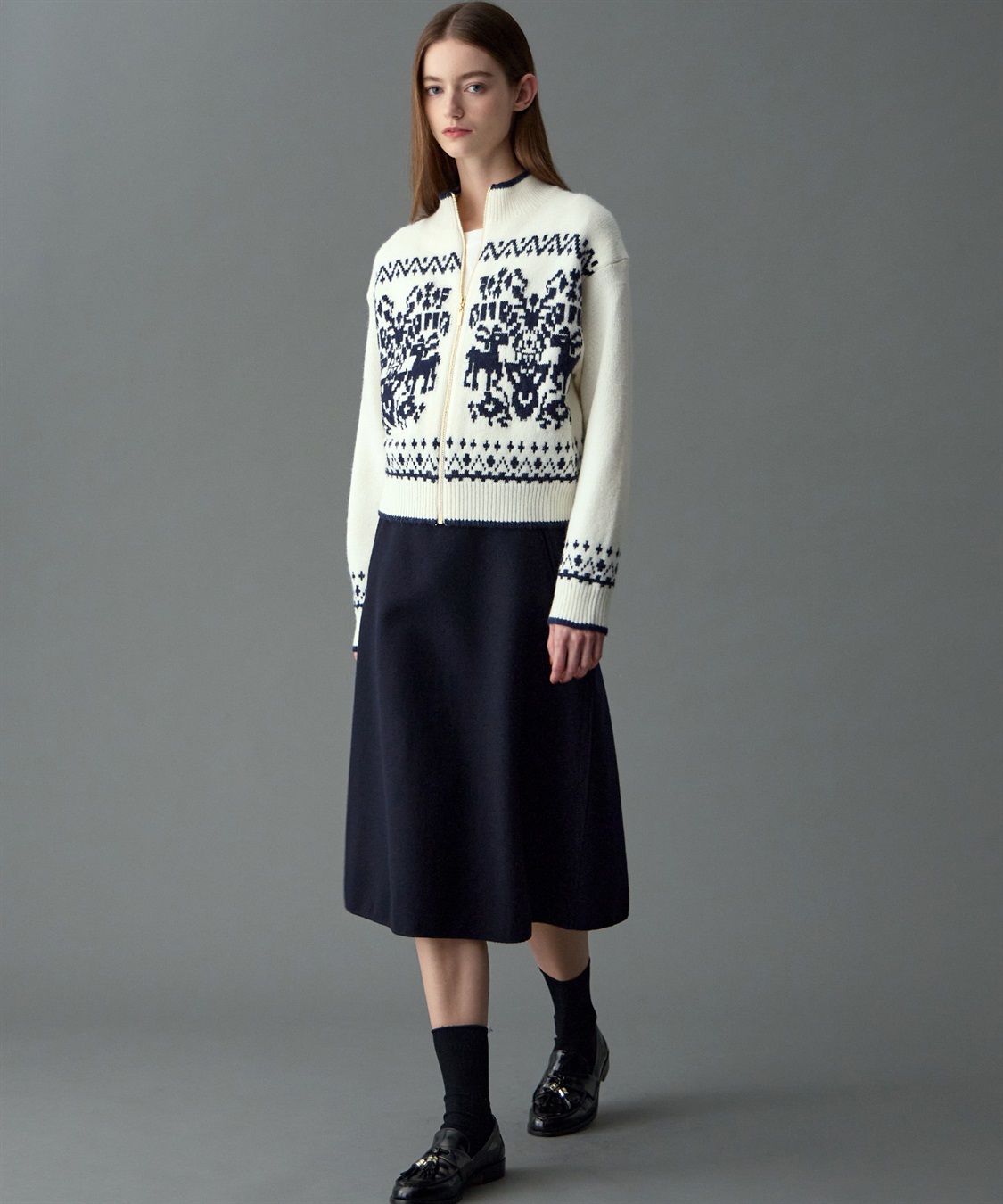 タグ付き未使用 DAKS 44 ウール ニットパーカー ジップアップ 刺繍 乗馬 Healthknit（ヘルスニット）/ Arctic Thermal Zip Parka（アーク