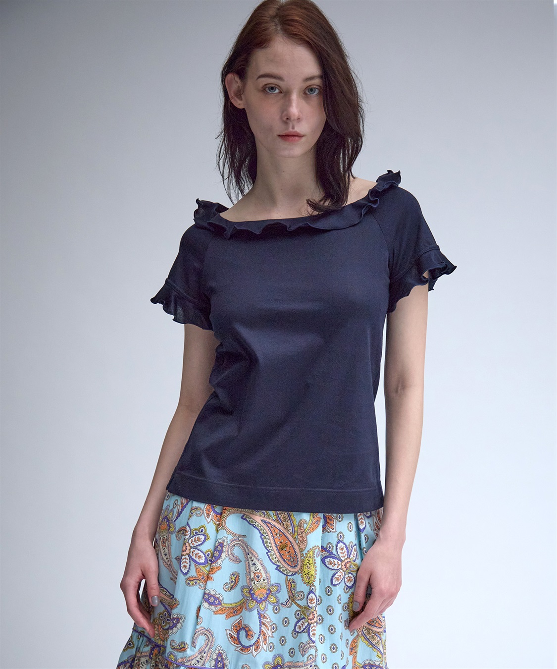 TIME SALE】フリル付きシルケットTシャツ 49AV JUNKO SHIMADA｜クロス