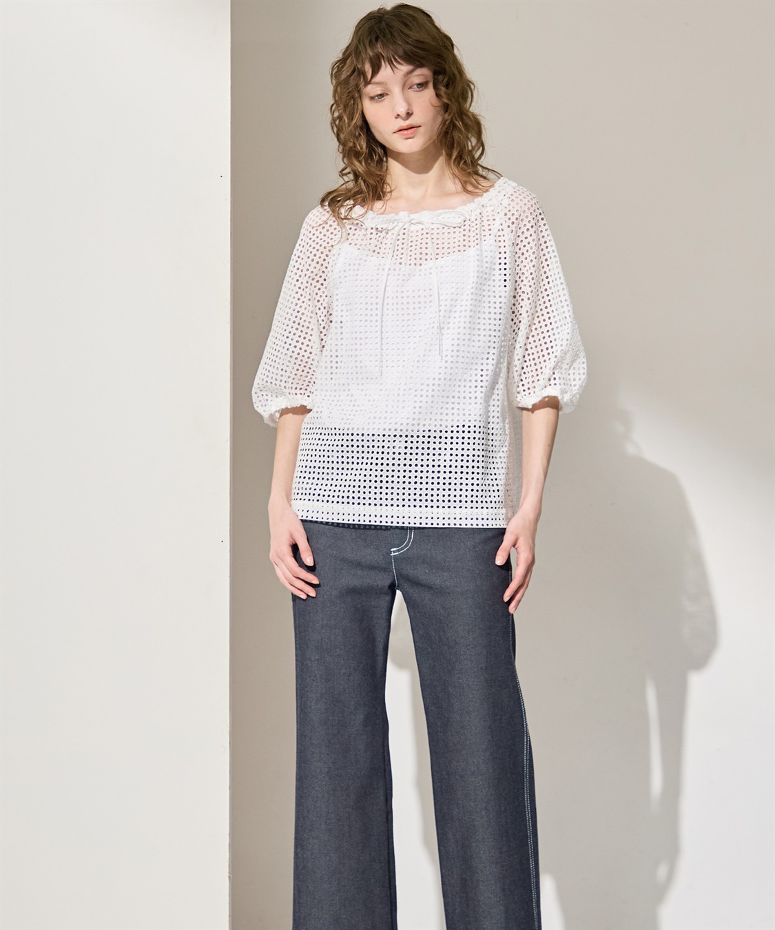 SILVER WEEK SALE】ドットレース半袖ブラウス 49AV JUNKO SHIMADA