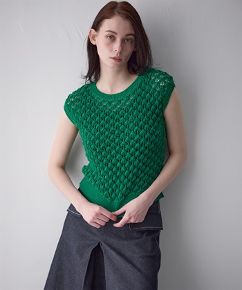 SILVER WEEK SALE】透かし編みノースリーブニット 49AV JUNKO SHIMADA