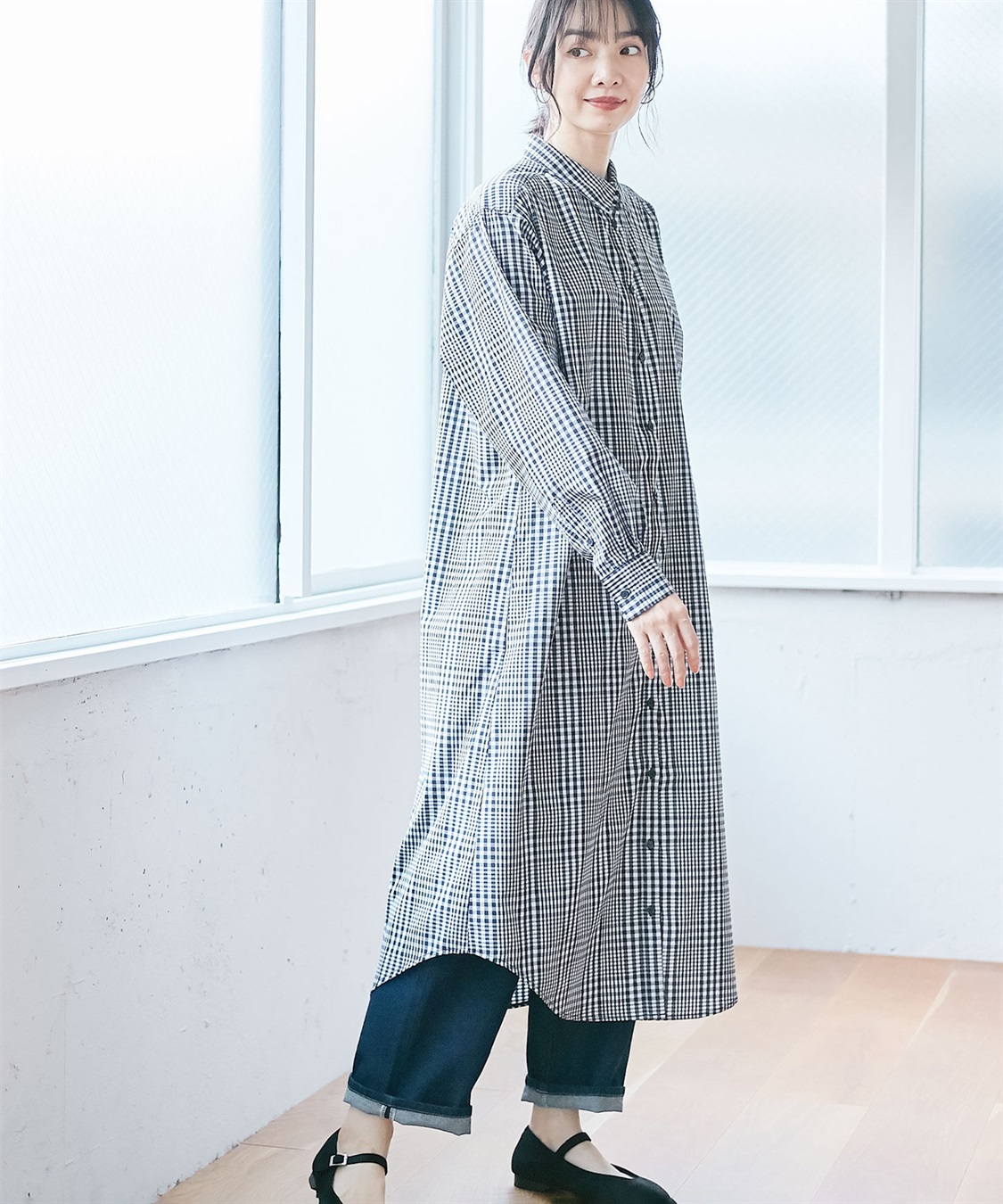 BLANC+】チェックロングシャツワンピース（ブランプラス） Life Style 