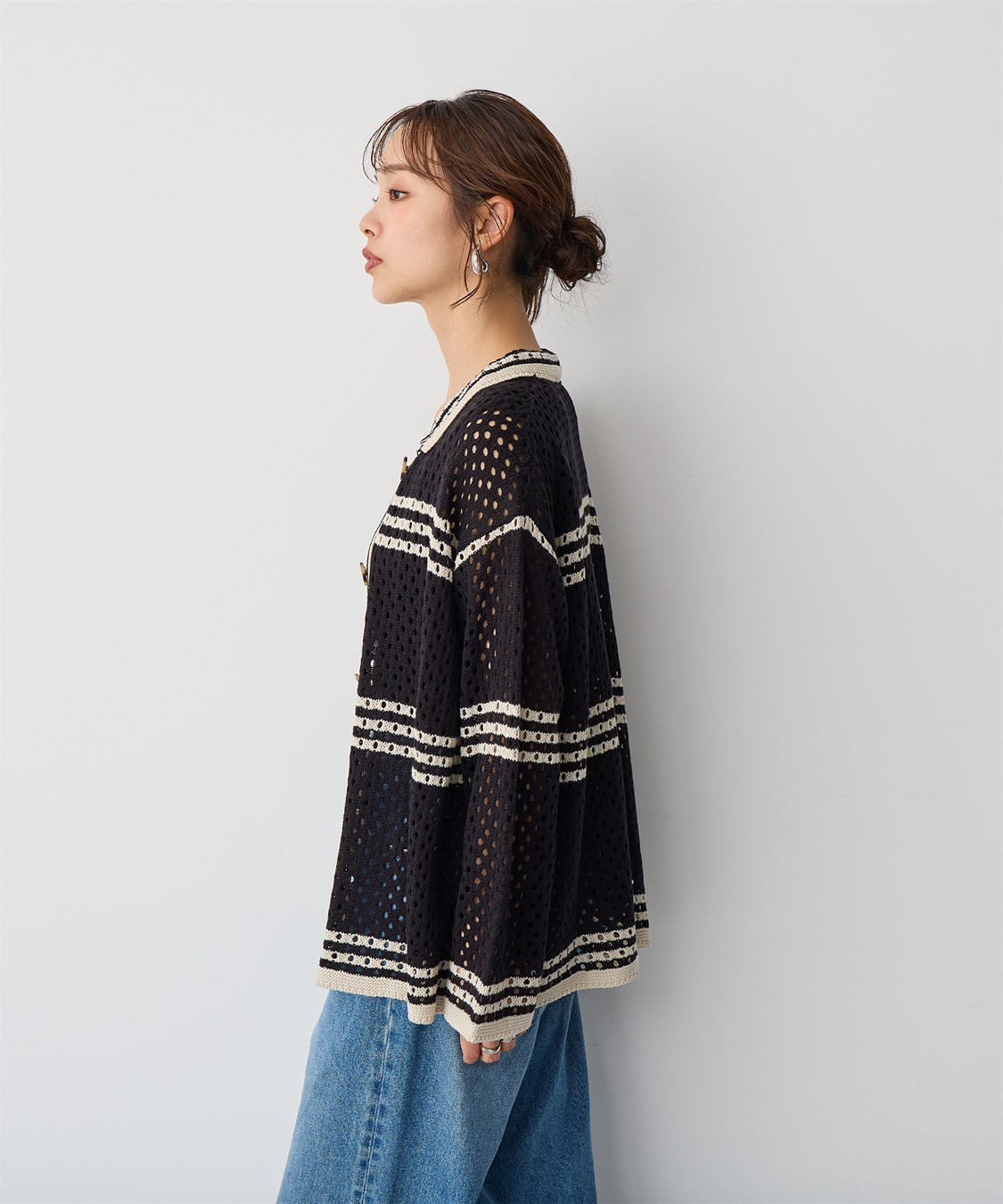 anyfee 【anyfee/プラスサイズ】かぎ針風ニットシャツカーデ_sub_4