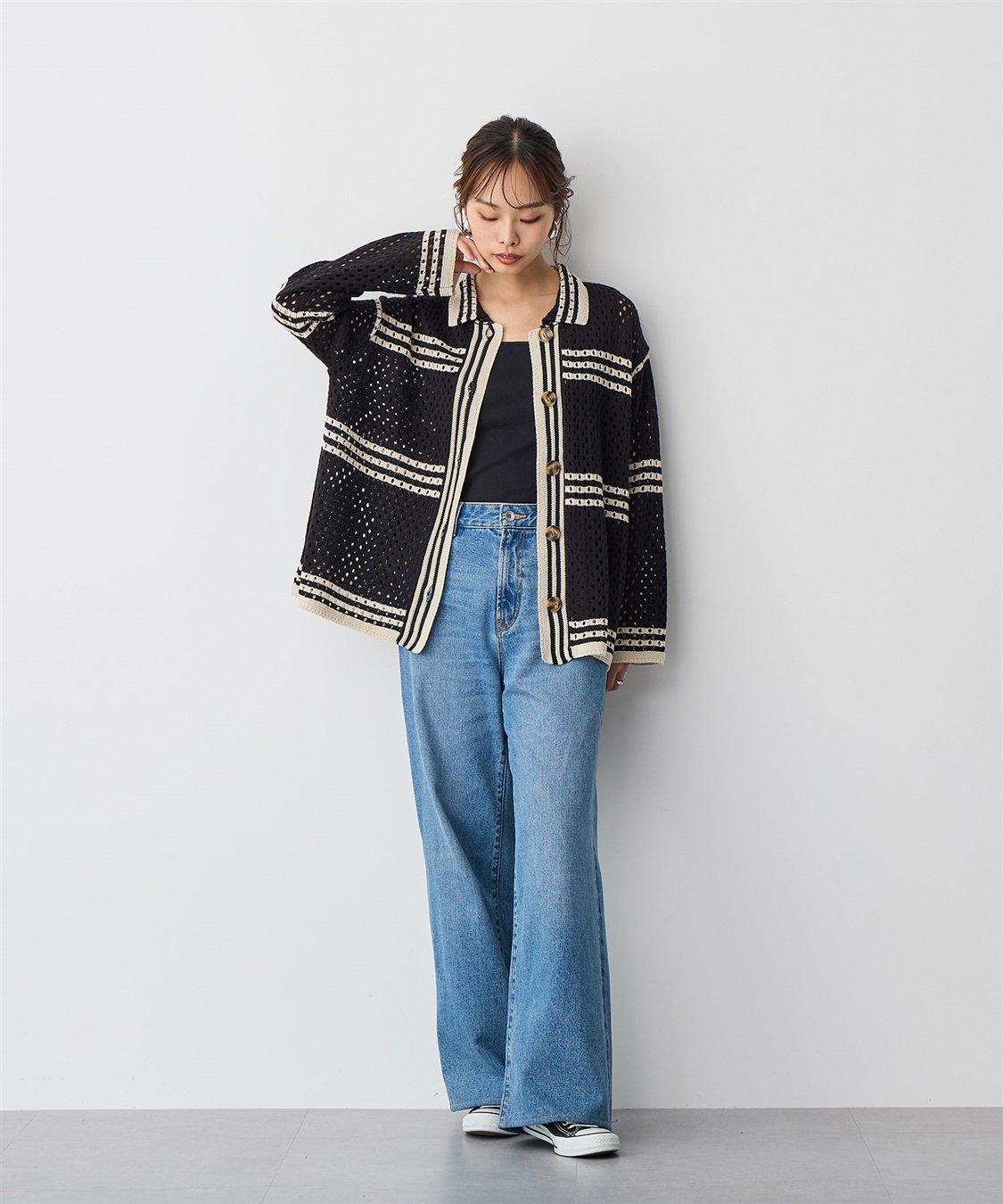 anyfee 【anyfee/プラスサイズ】かぎ針風ニットシャツカーデ_sub_8