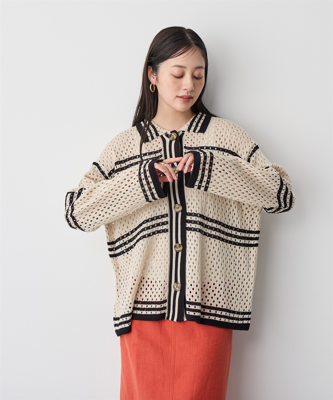 anyfee 【anyfee/プラスサイズ】かぎ針風ニットシャツカーデ_sub_10