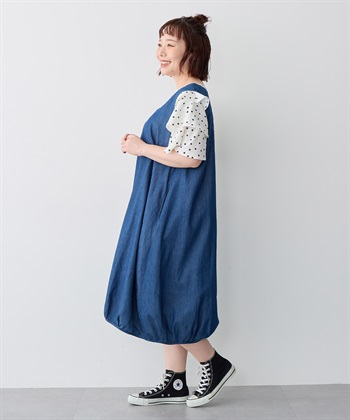 Life Style by cross marche 【anyfee/プラスサイズ】Vネックデニムバルーンワンピース_subthumb_2