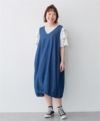 Life Style by cross marche 【anyfee/プラスサイズ】Vネックデニムバルーンワンピース_subthumb_6