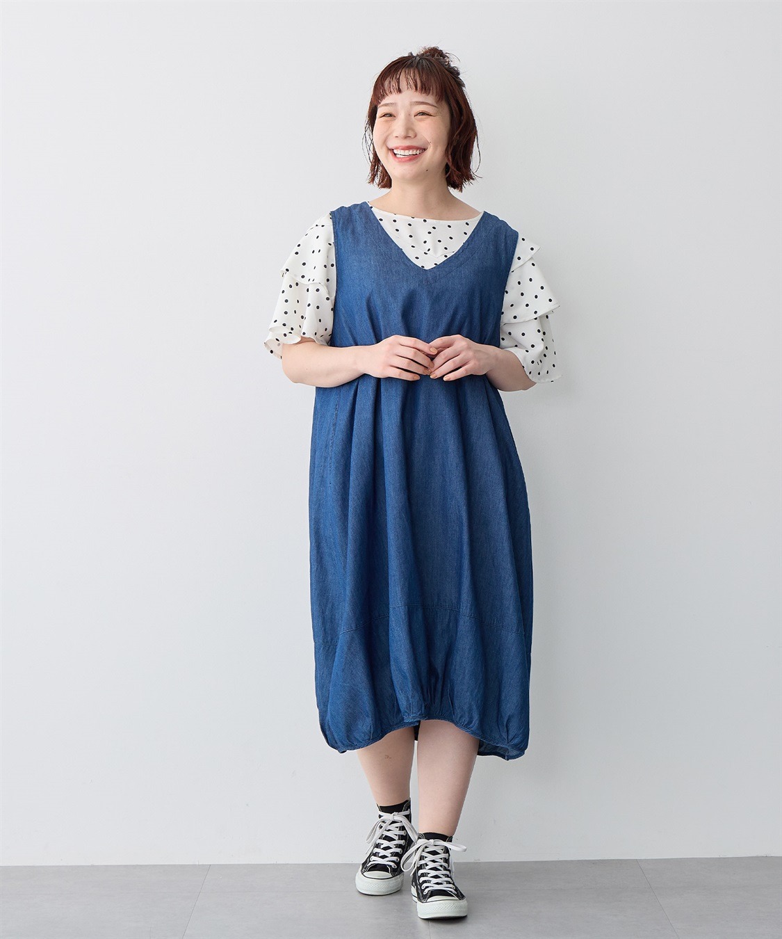 anyfee 【anyfee/プラスサイズ】Vネックデニムバルーンワンピース_sub_8